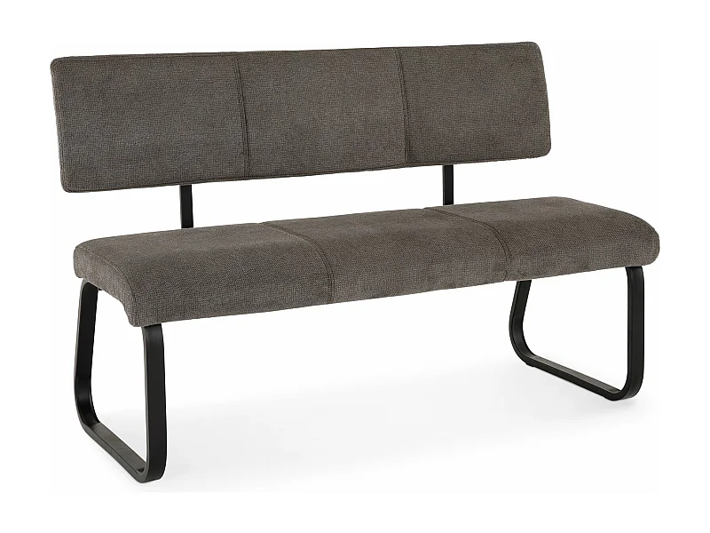Banc design VILAS siège avec 3 places, banquettes avec dossier, revêtement en tissu gris foncé et piètement en métal noir