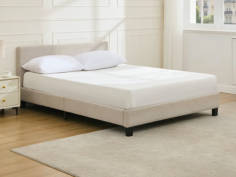 Lit 140 x 190 cm - Tissu - Beige - CORNELIUS II