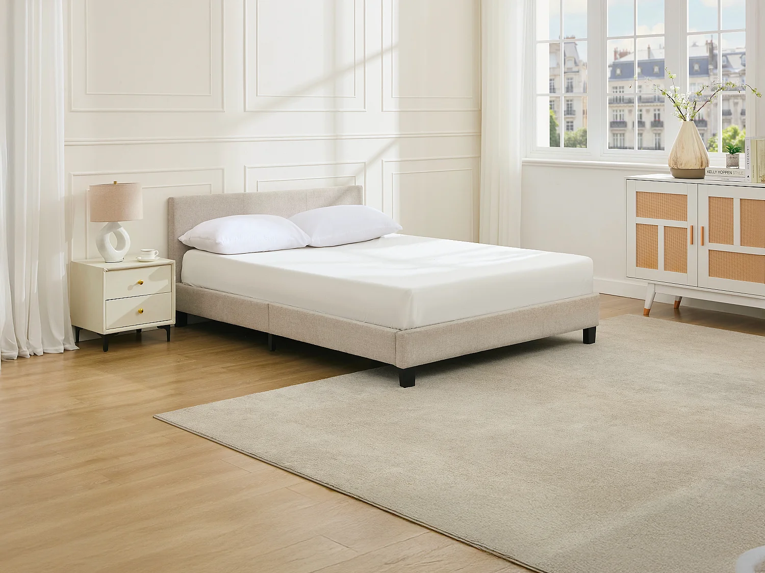 Lit 140 x 190 cm - Tissu - Beige - CORNELIUS II