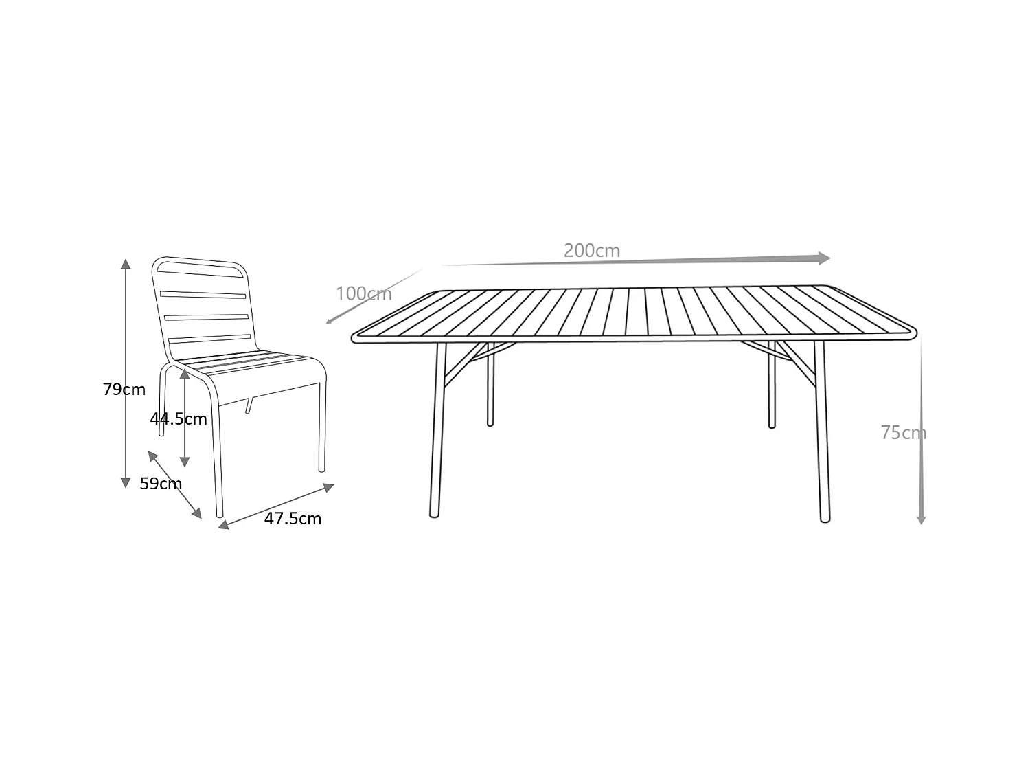 Tuineethoek van metaal - Een tafel D200 cm en 8 opstapelbare stoelen - Amandelgroen - MIRMANDE van MYLIA