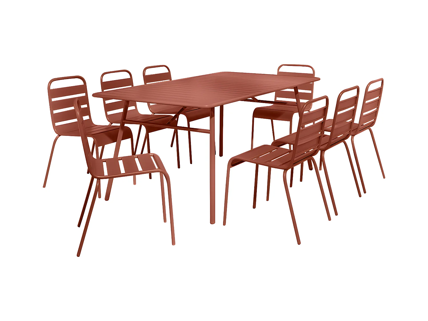Tuineethoek van metaal - Een tafel D200 cm en 8 opstapelbare stoelen - Terracotta - MIRMANDE van MYLIA