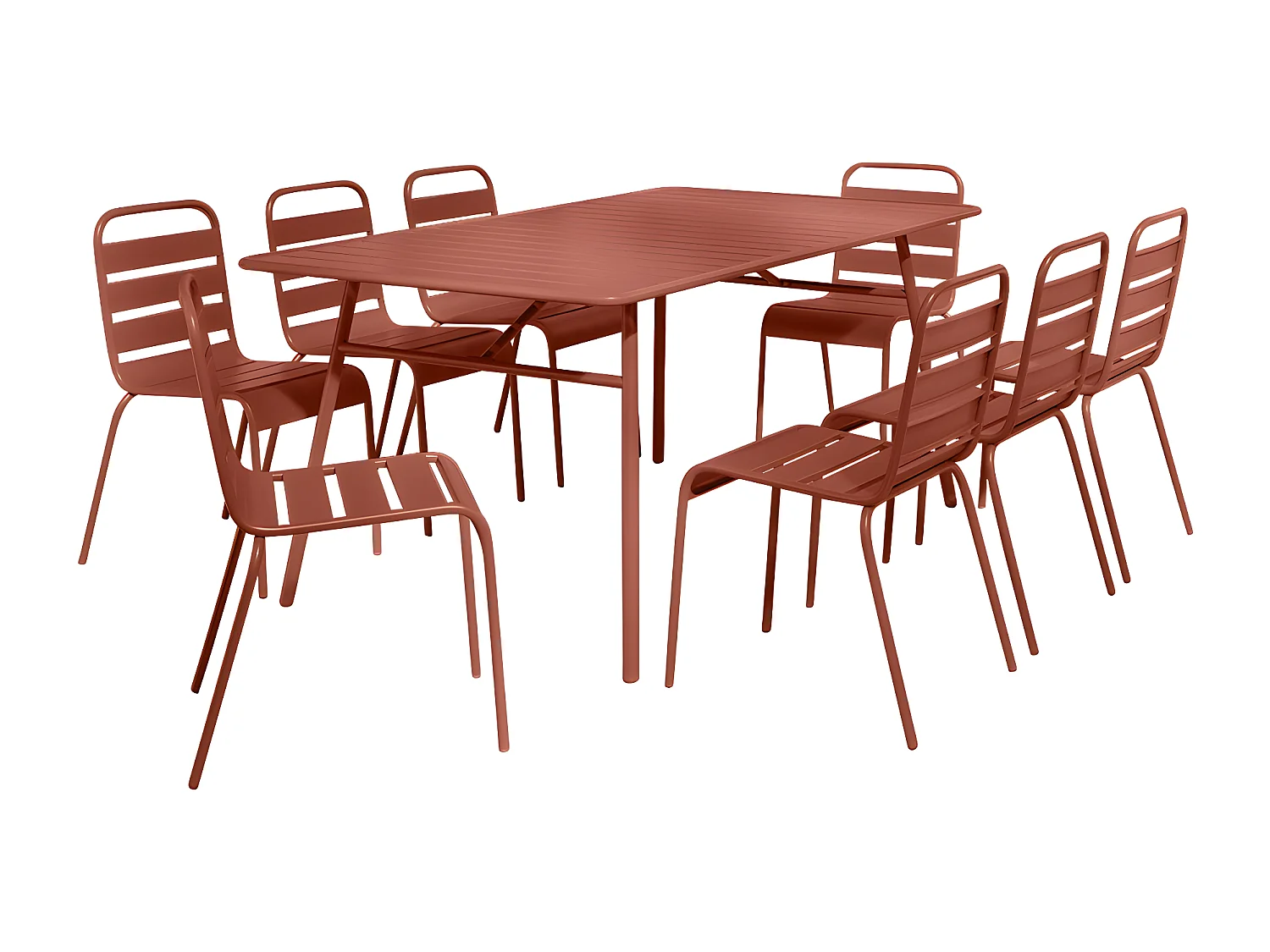 Salle à manger de jardin en métal - une table L.200 cm et 8 chaises empilables - Terracotta - MIRMANDE de MYLIA