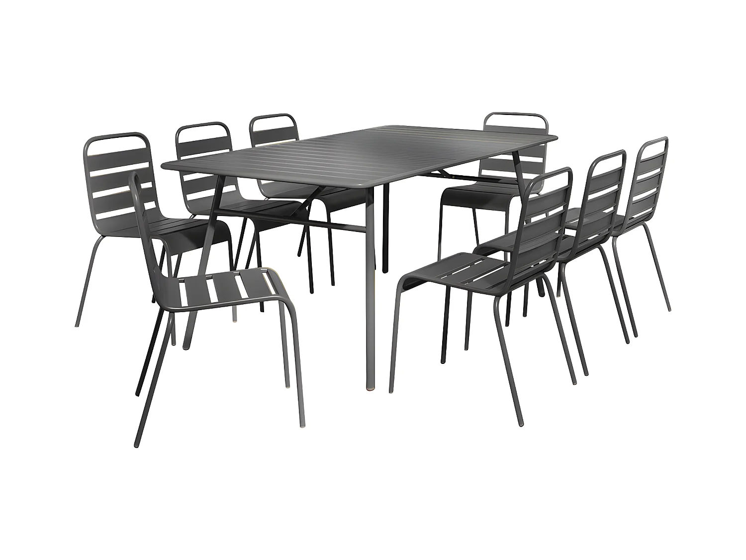 Garten-Essgruppe: Tisch L. 200 cm + 8 stapelbare Stühle - Metall - Anthrazitgrau - MIRMANDE von MYLIA
