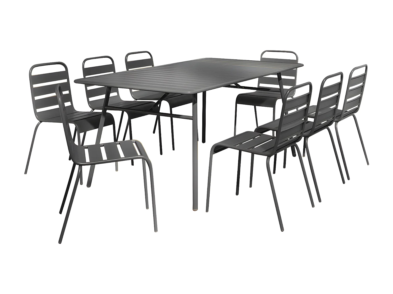 Tuineethoek van metaal - Een tafel D200 cm en 8 opstapelbare stoelen - Donkergrijs - MIRMANDE van MYLIA