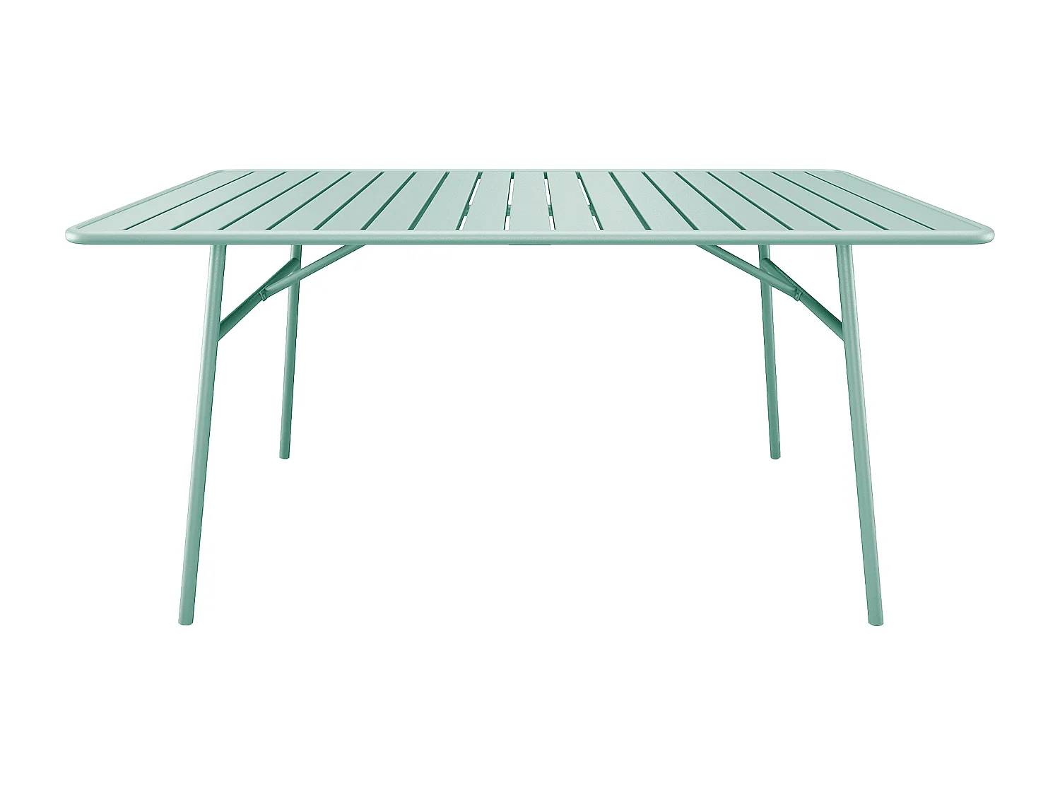 Salle à manger de jardin en métal - une table L.200 cm et 8 fauteuils empilables - Vert amande - MIRMANDE de MYLIA