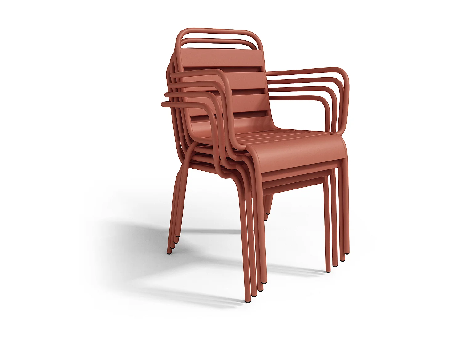 Salle à manger de jardin en métal - une table L.200 cm et 8 fauteuils empilables - Terracotta - MIRMANDE de MYLIA