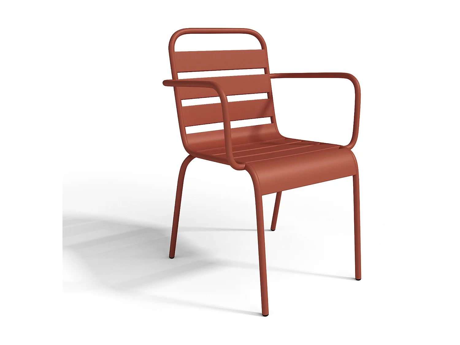 Salle à manger de jardin en métal - une table L.200 cm et 8 fauteuils empilables - Terracotta - MIRMANDE de MYLIA