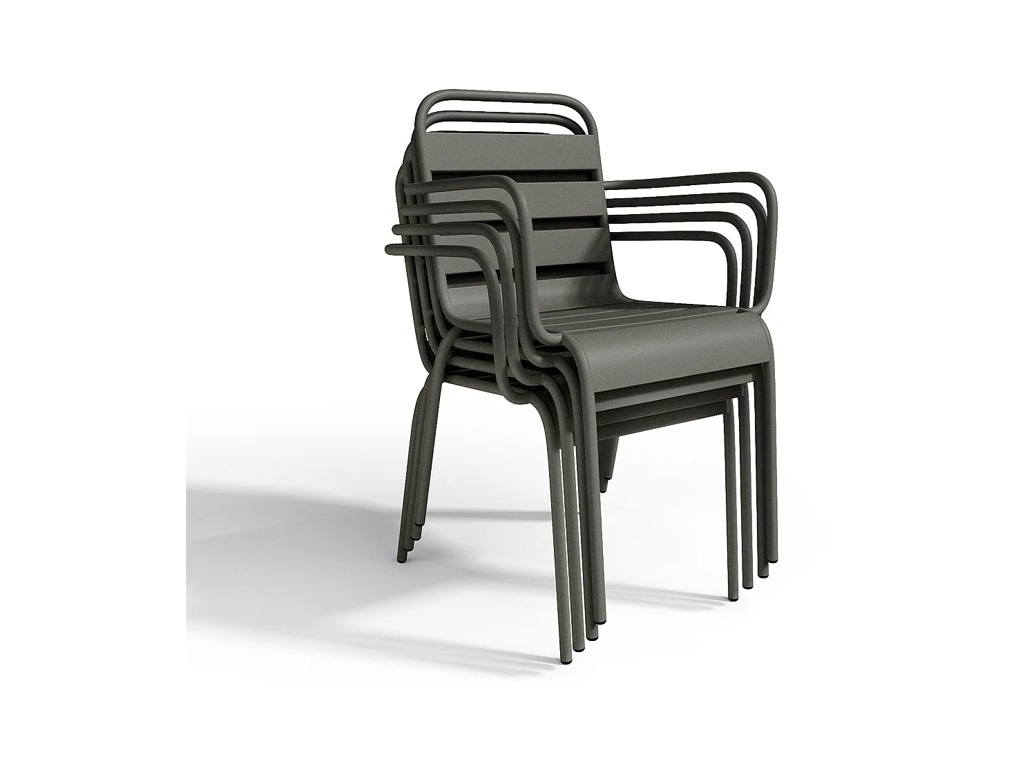 Garten-Essgruppe: Tisch L. 200 cm + 8 stapelbare Sessel - Metall - Anthrazitgrau - MIRMANDE von MYLIA