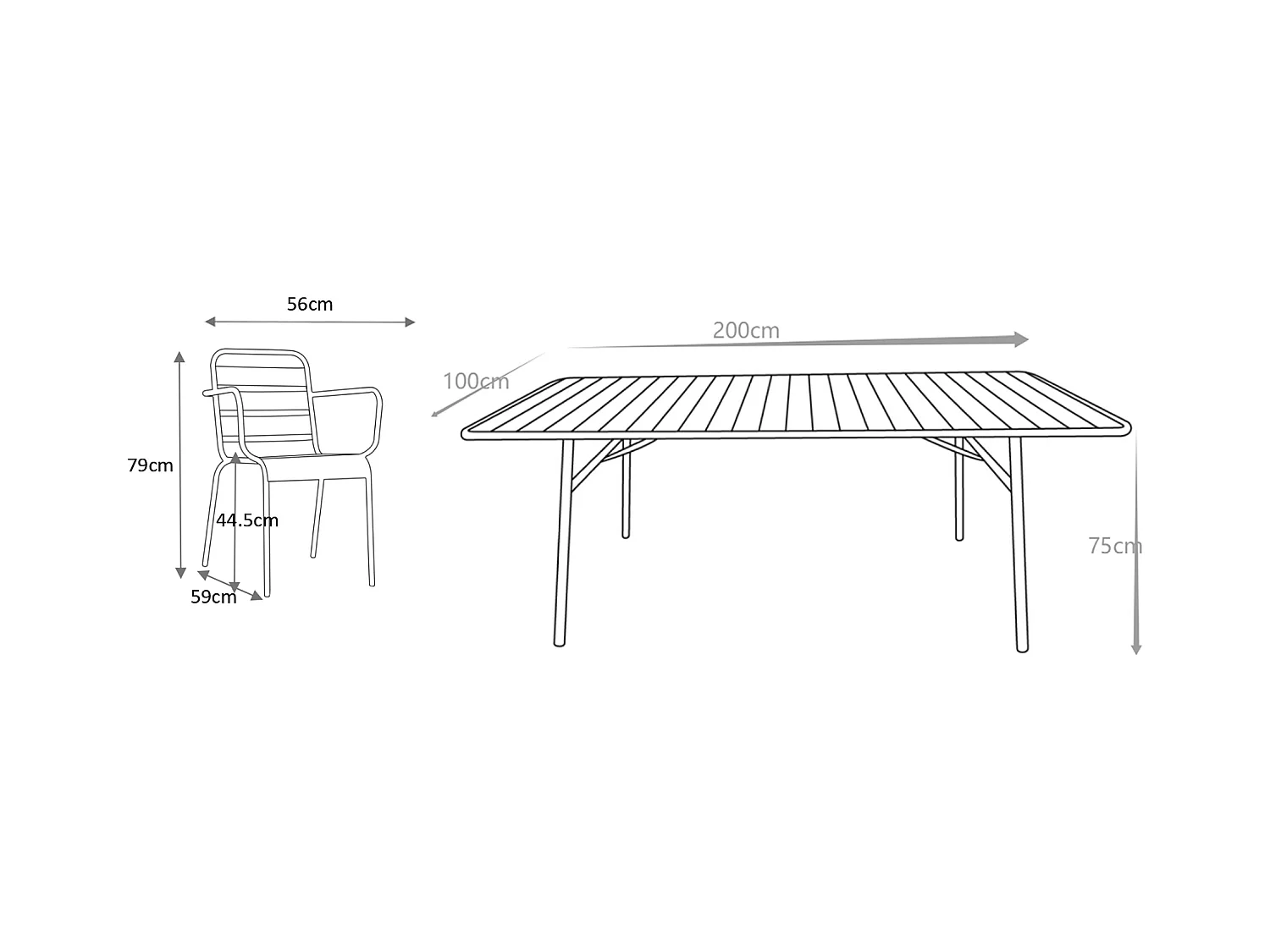 Garten-Essgruppe: Tisch L. 200 cm + 8 stapelbare Sessel - Metall - Anthrazitgrau - MIRMANDE von MYLIA