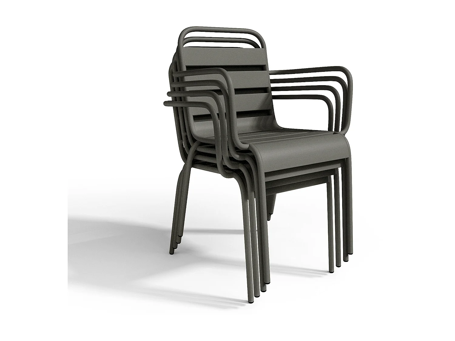 Salle à manger de jardin en métal - une table L.200 cm et 8 fauteuils empilables - Gris anthracite - MIRMANDE de MYLIA