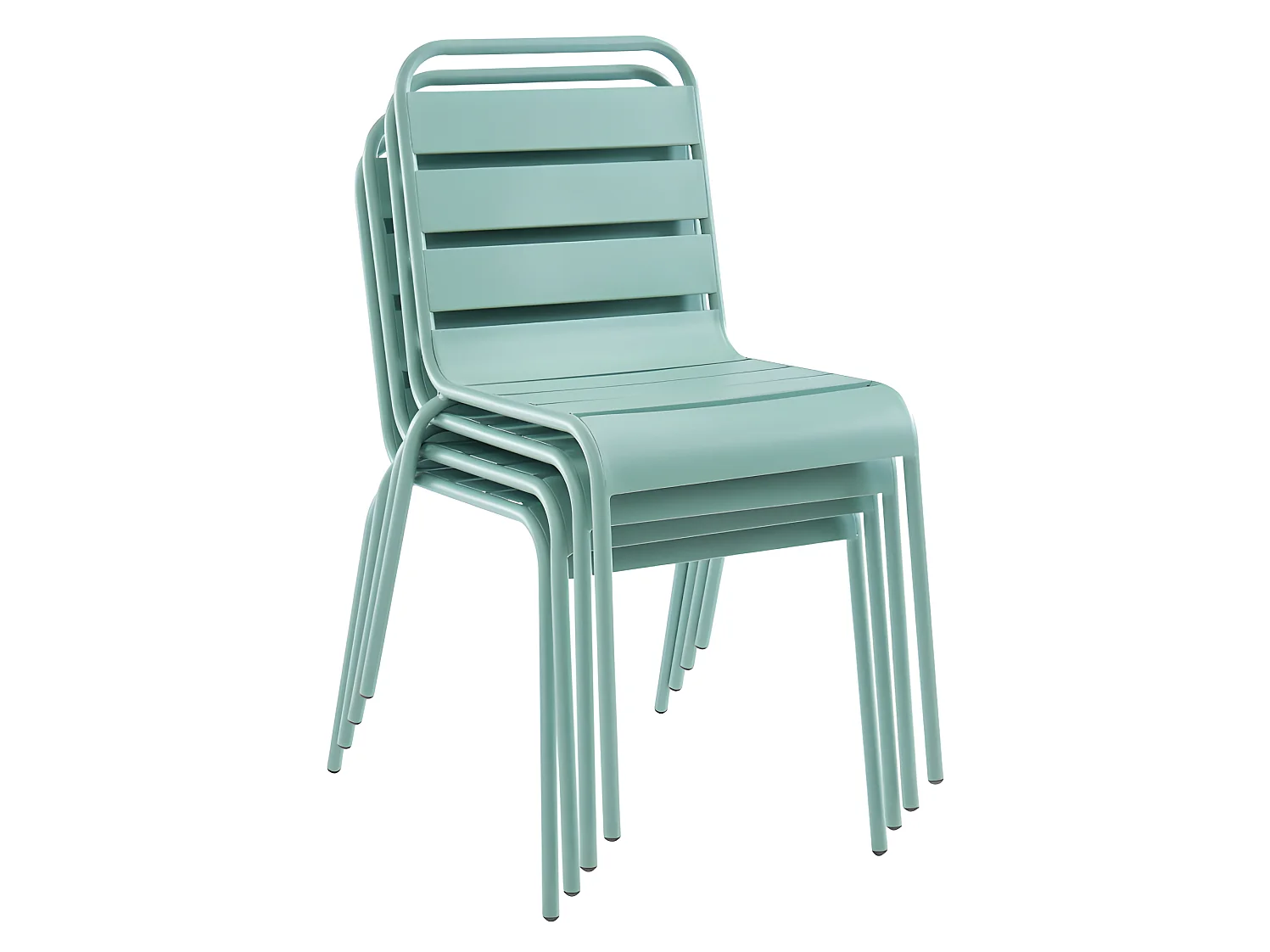 Garten-Essgruppe: Tisch rund D. 130 cm + 6 stapelbare Stühle - Metall - Mandelgrün - MIRMANDE von MYLIA