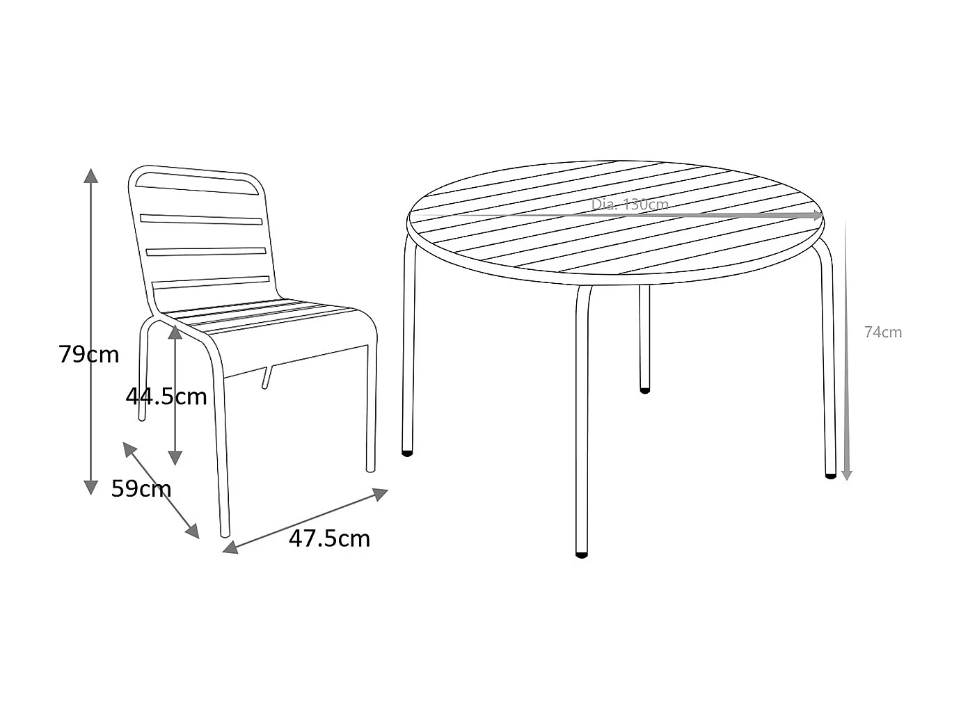 Garten-Essgruppe: Tisch rund D. 130 cm + 6 stapelbare Stühle - Metall - Mandelgrün - MIRMANDE von MYLIA