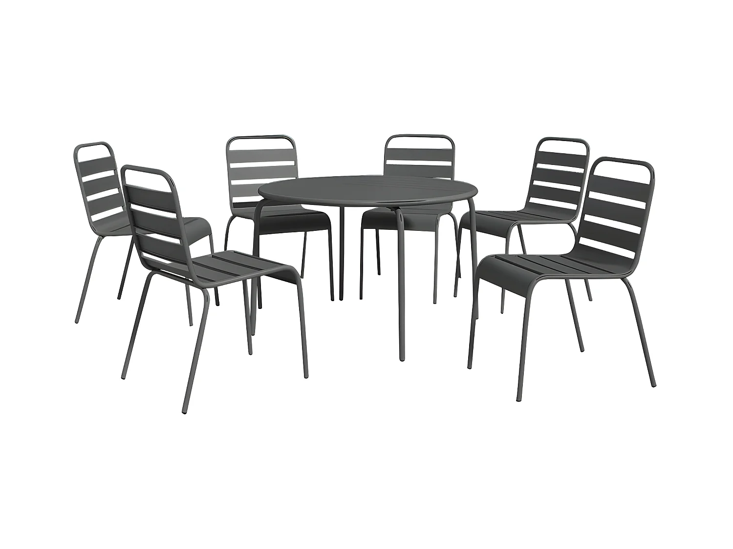 Garten-Essgruppe: Tisch rund D. 130 cm + 6 stapelbare Stühle - Metall - Anthrazitgrau - MIRMANDE von MYLIA