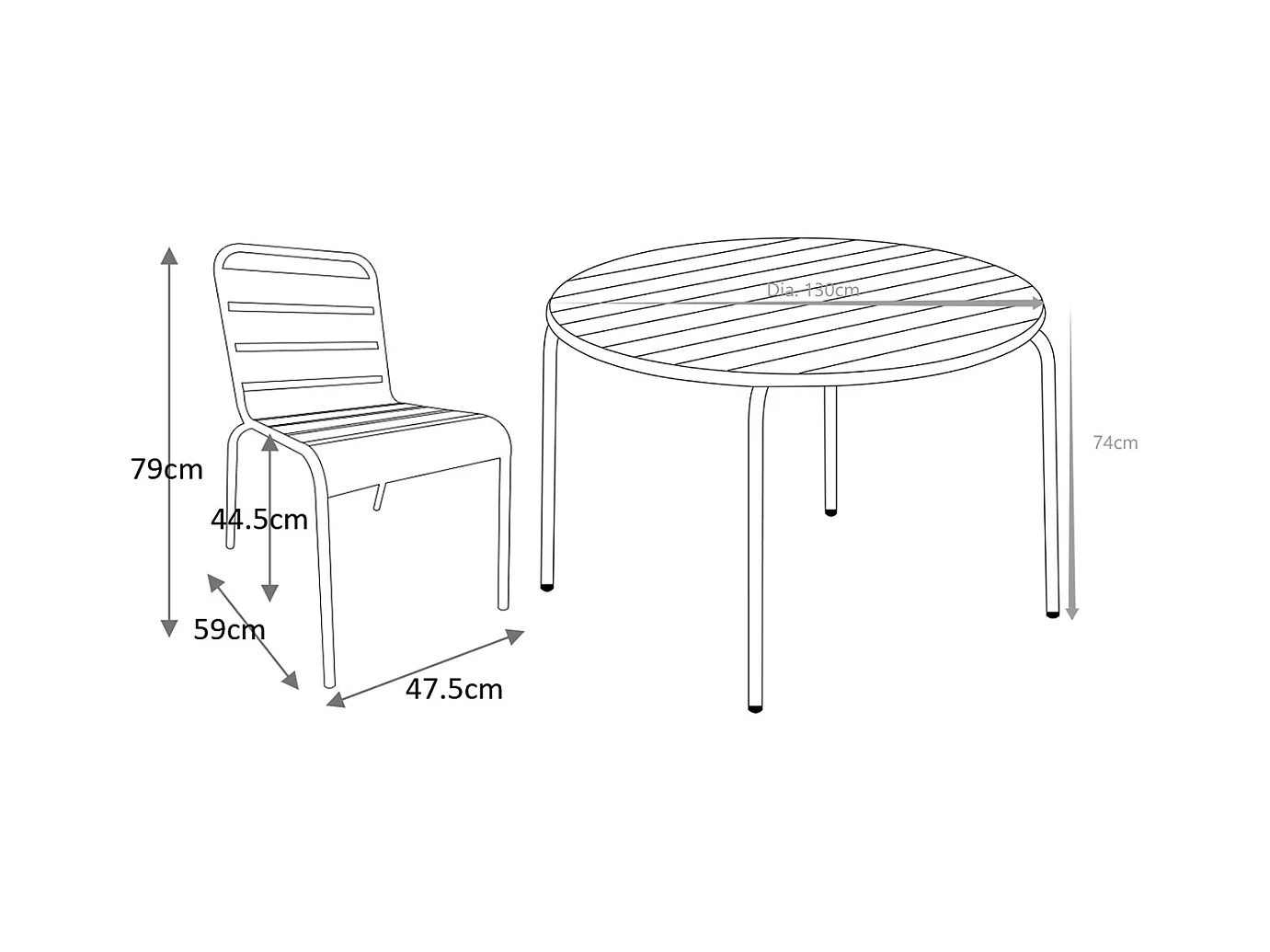 Garten-Essgruppe: Tisch rund D. 130 cm + 6 stapelbare Stühle - Metall - Anthrazitgrau - MIRMANDE von MYLIA