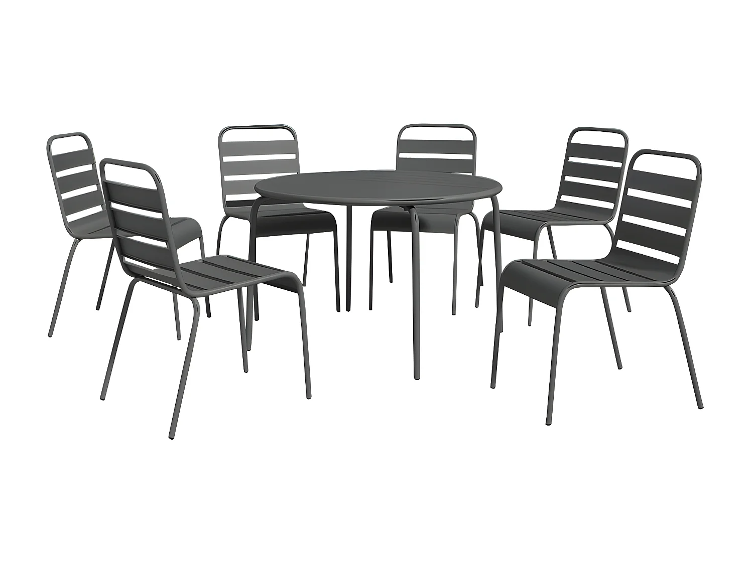 Tuineethoek van metaal - Een ronde tafel D130 cm en 6 opstapelbare stoelen - Donkergrijs - MIRMANDE van MYLIA