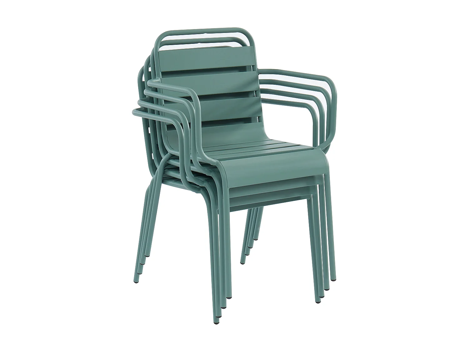 Garten-Essgruppe: Tisch rund D. 130 cm + 6 stapelbare Sessel - Metall - Mandelgrün - MIRMANDE von MYLIA