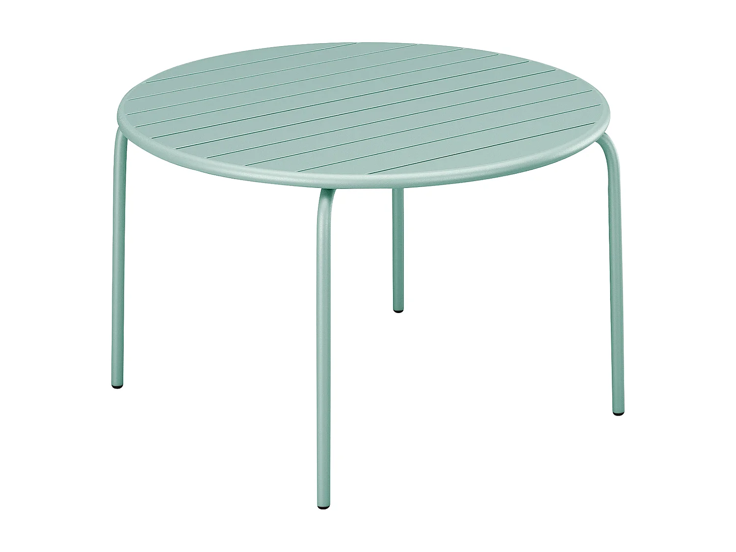 Conjunto de jantar de jardim metal, uma mesa redonda D.130 cm e 6 cadeirões empilháveis verde amêndoa - MIRMANDE de MYLIA