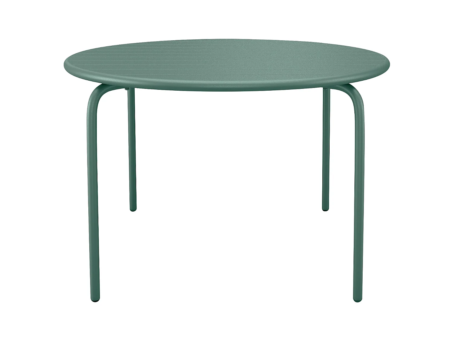 Salle à manger de jardin en métal - une table ronde D.130cm et 6 fauteuils empilables - Vert amande - MIRMANDE de MYLIA