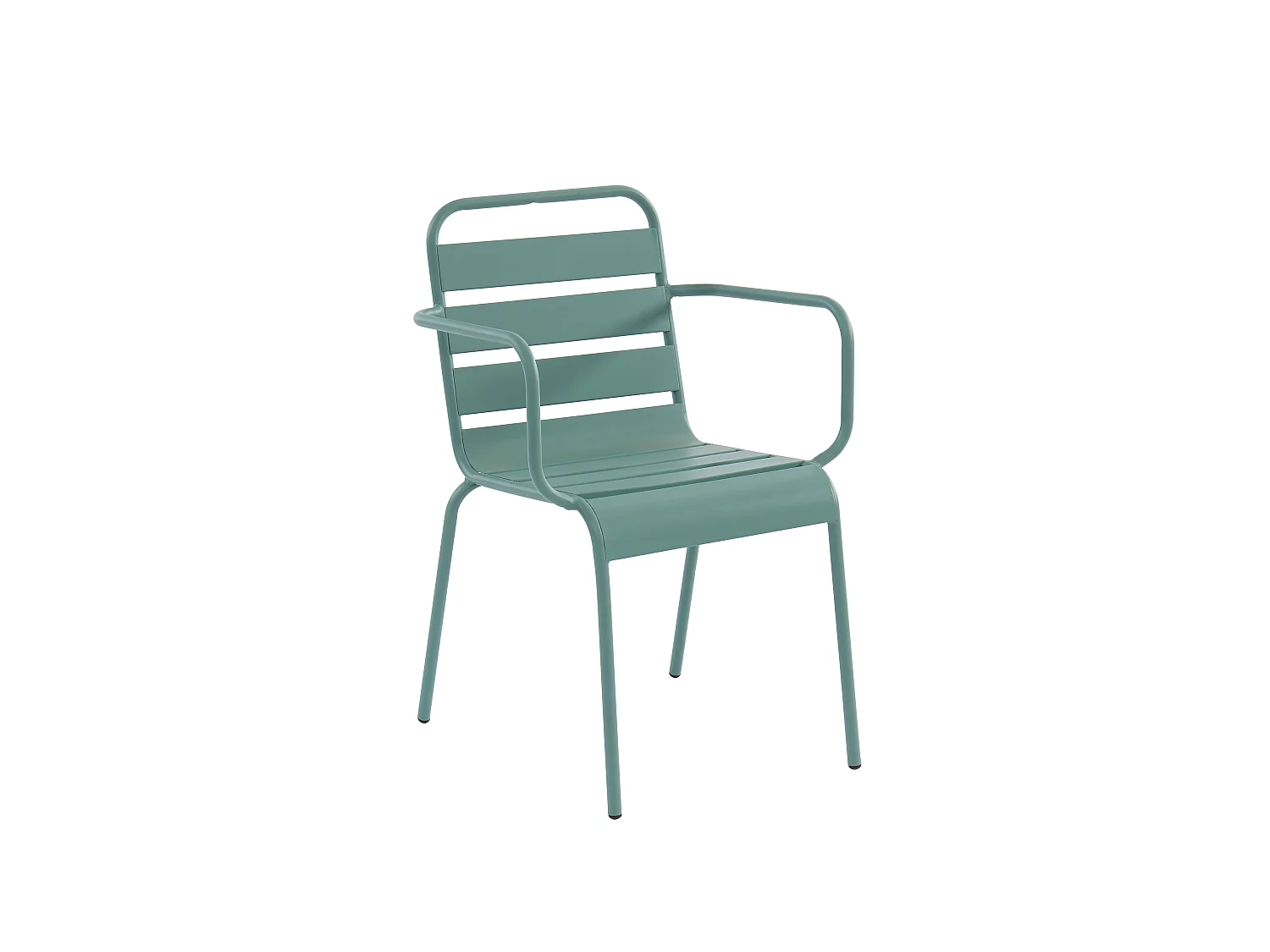 Salle à manger de jardin en métal - une table ronde D.130cm et 6 fauteuils empilables - Vert amande - MIRMANDE de MYLIA