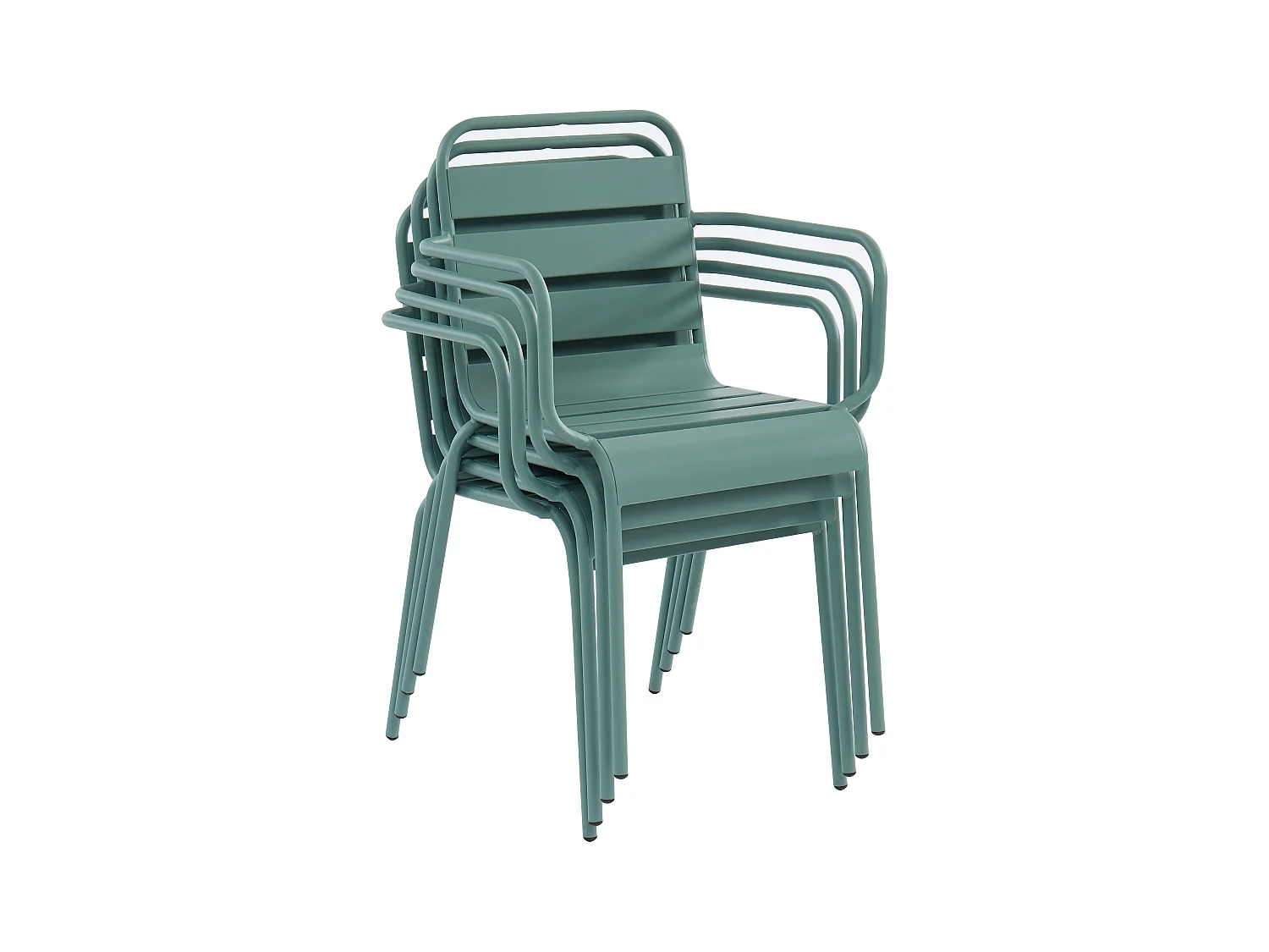 Salle à manger de jardin en métal - une table ronde D.130cm et 6 fauteuils empilables - Vert amande - MIRMANDE de MYLIA