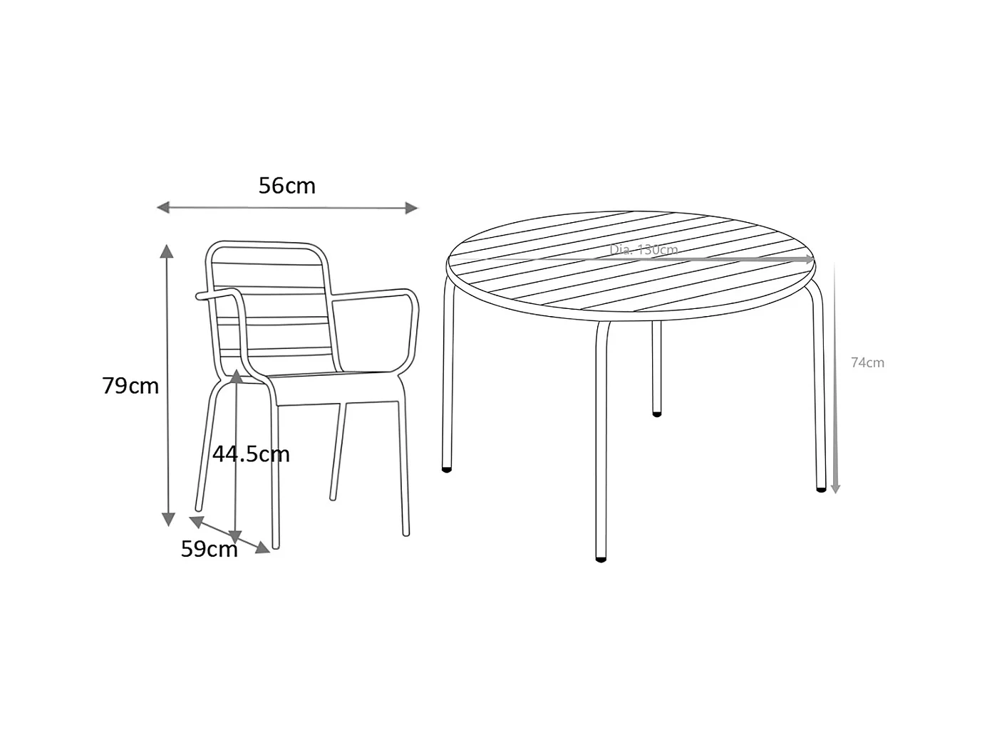 Salle à manger de jardin en métal - une table ronde D.130cm et 6 fauteuils empilables - Vert amande - MIRMANDE de MYLIA