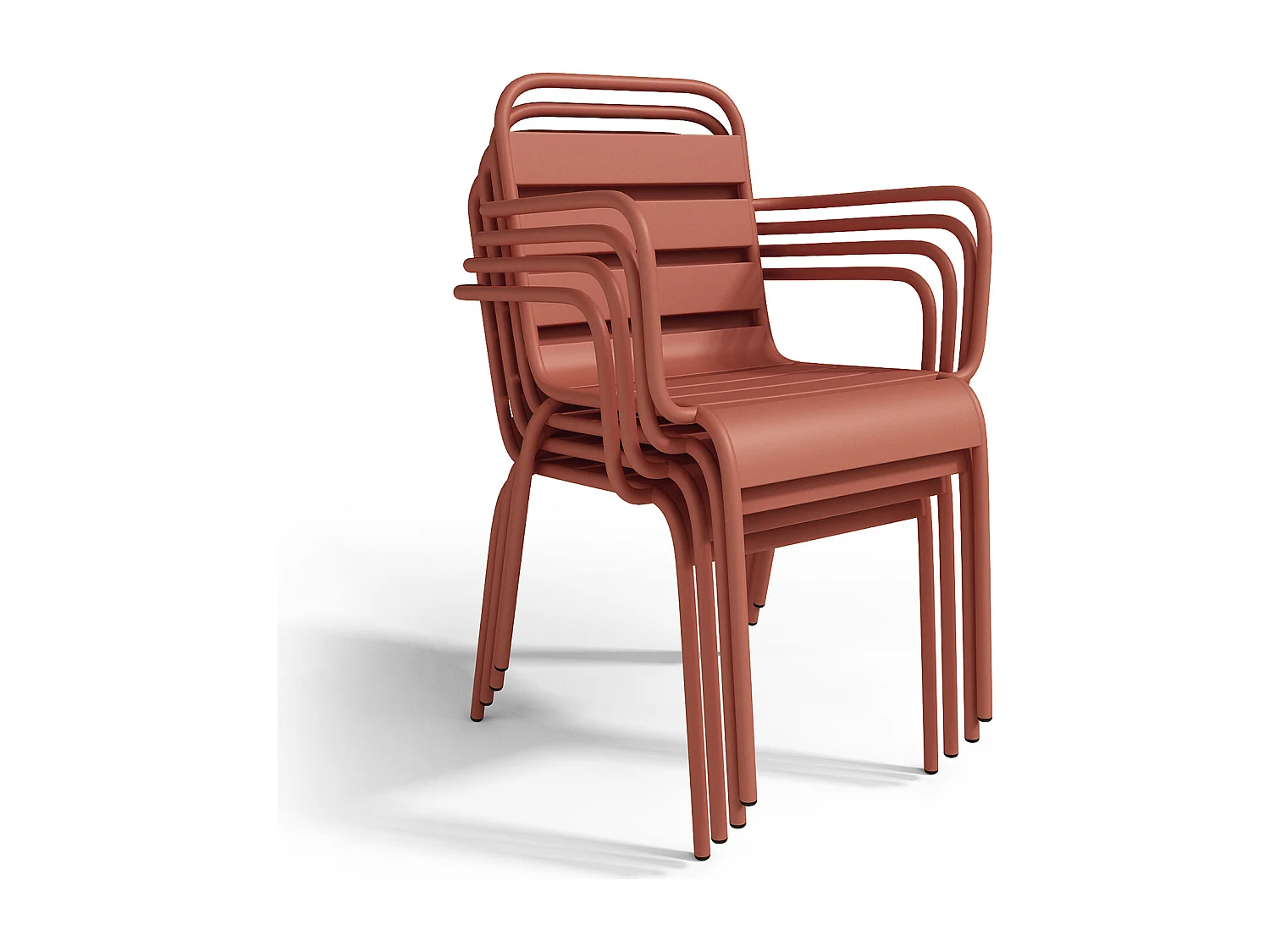 Salle à manger de jardin en métal - une table ronde D.130cm et 6 fauteuils empilables - Terracotta - MIRMANDE de MYLIA