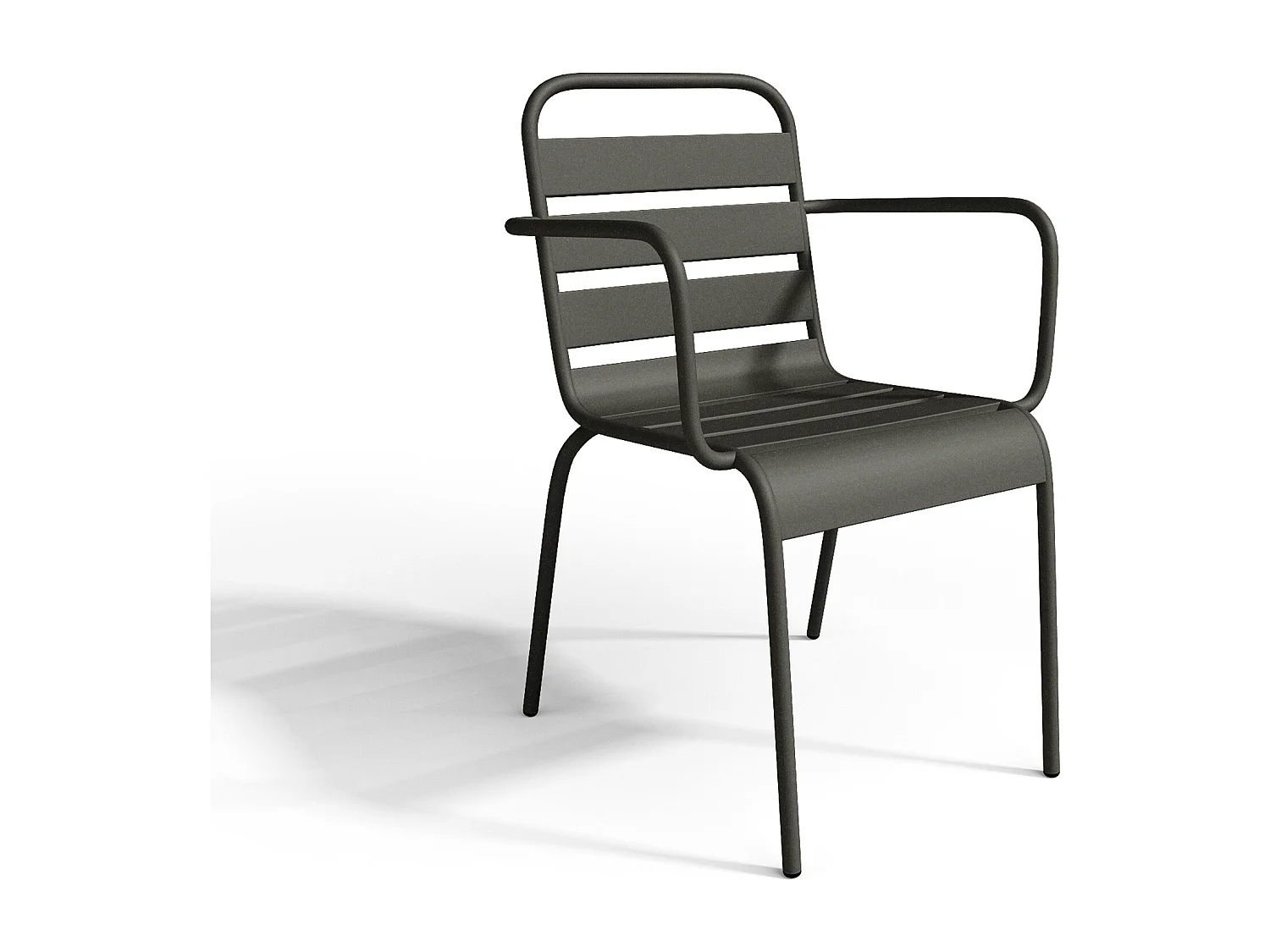 Salle à manger de jardin en métal - une table ronde D.130cm et 6 fauteuils empilables - Gris anthracite - MIRMANDE de MYLIA