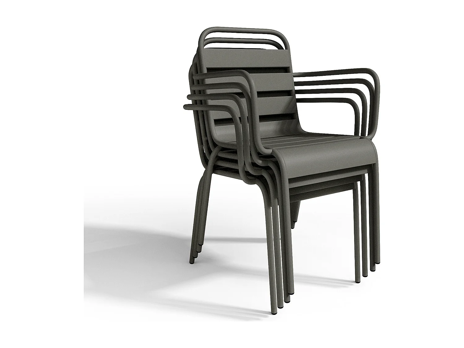 Salle à manger de jardin en métal - une table ronde D.130cm et 6 fauteuils empilables - Gris anthracite - MIRMANDE de MYLIA