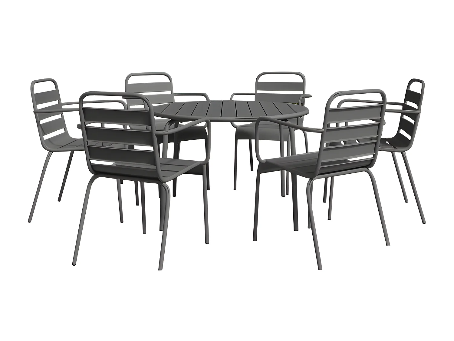 Garten-Essgruppe: Tisch rund D. 130 cm + 6 stapelbare Sessel - Metall - Anthrazitgrau - MIRMANDE von MYLIA