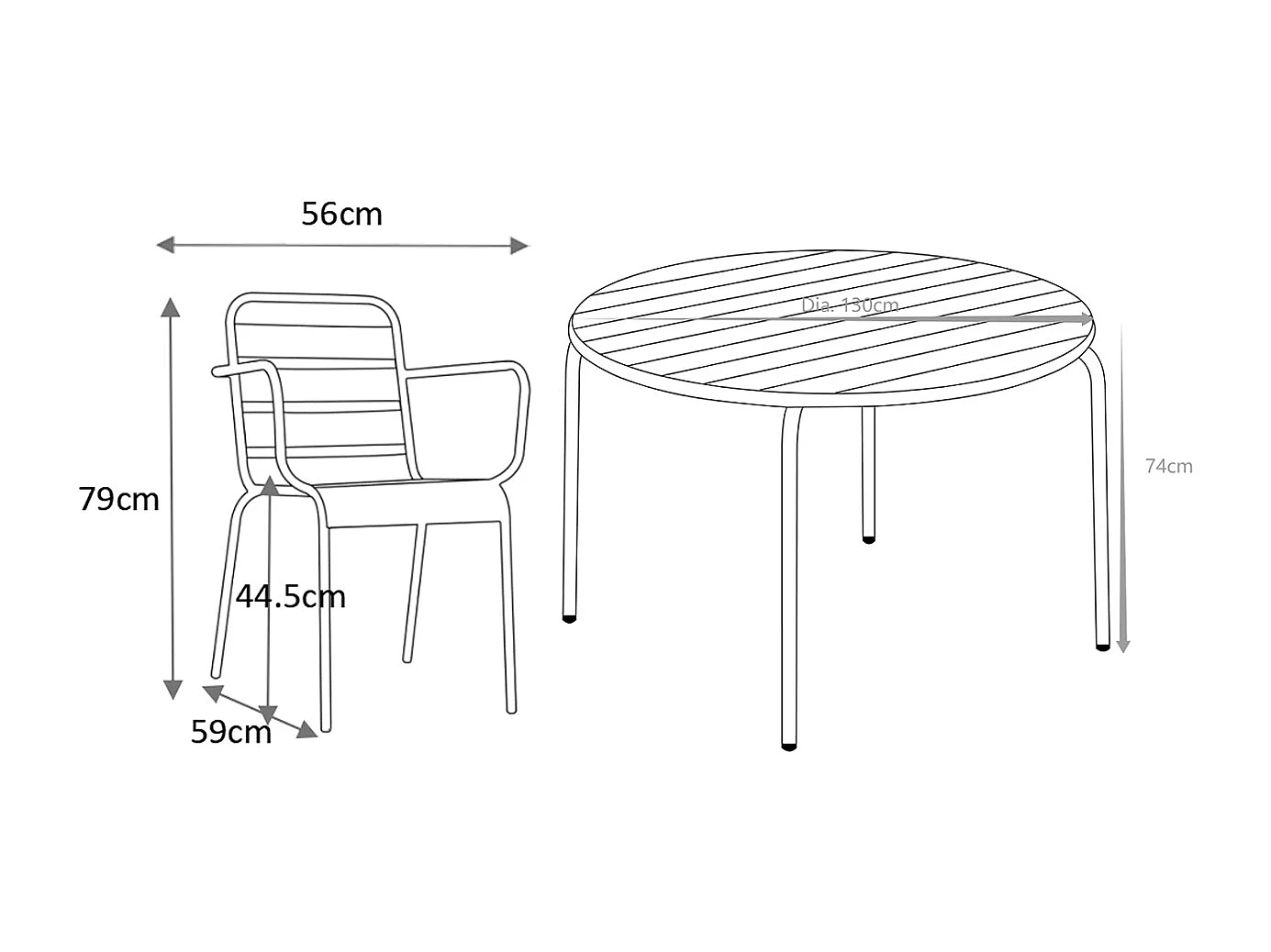 Garten-Essgruppe: Tisch rund D. 130 cm + 6 stapelbare Sessel - Metall - Anthrazitgrau - MIRMANDE von MYLIA