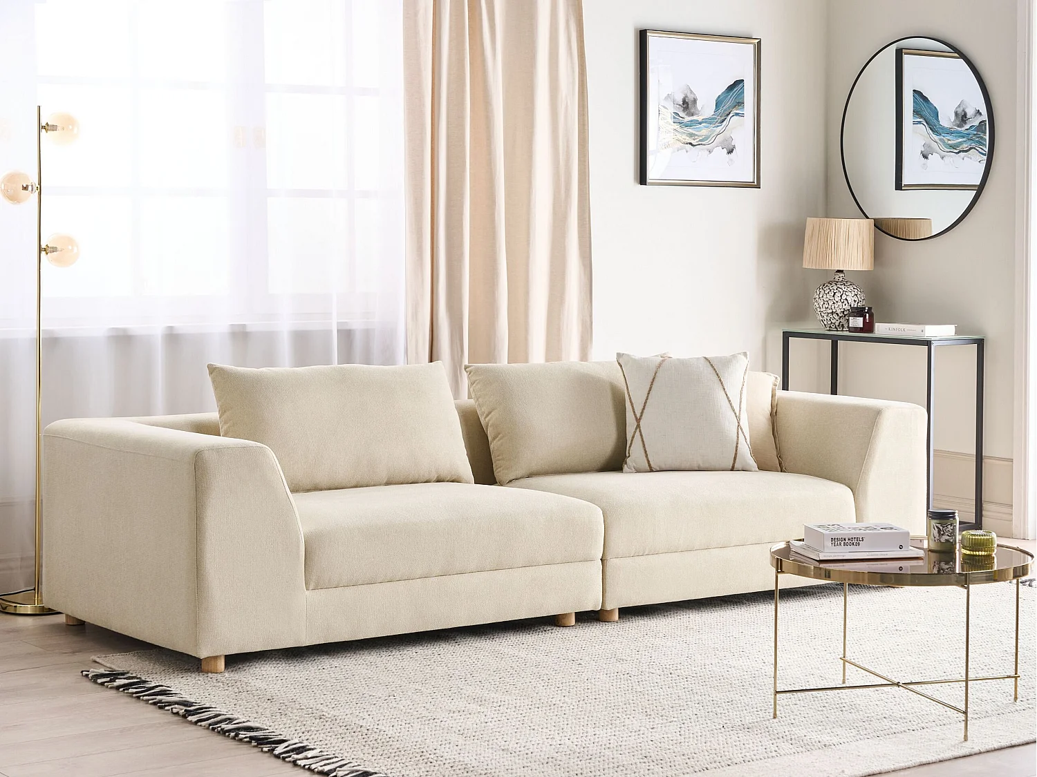 Divano LERMON Tessuto Beige 3 posti