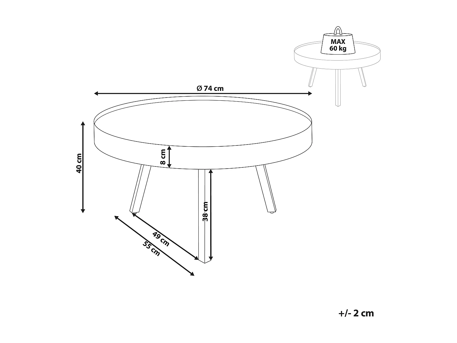 Table basse en bois clair avec pieds noirs WAKITA