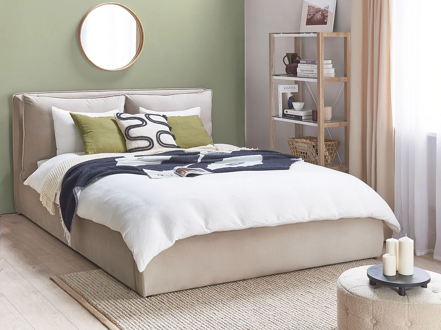 Bed met opbergruimte Fluweel BAJONNA 160 x 200 cm Beige