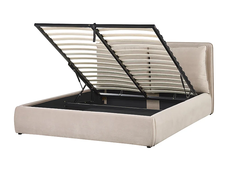Bett mit Stauraum Samtstoff BAJONNA 160 x 200 cm Beige
