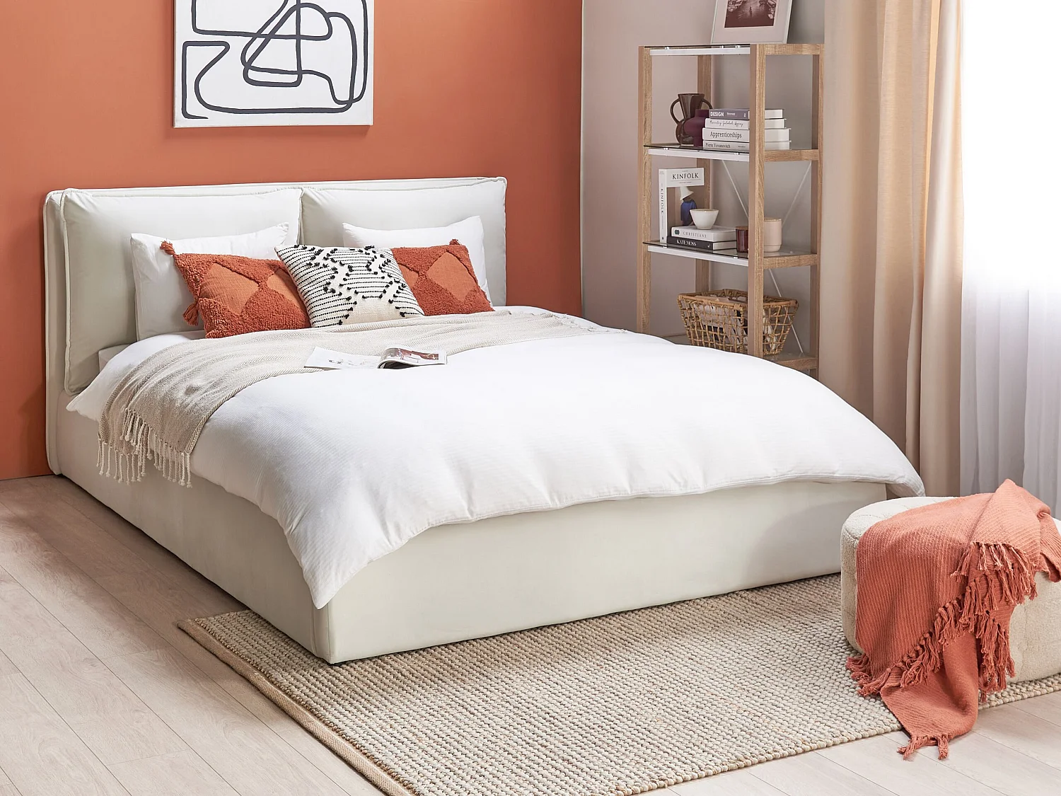 Letto contenitore Velluto BAJONNA 160 x 200 cm Bianco