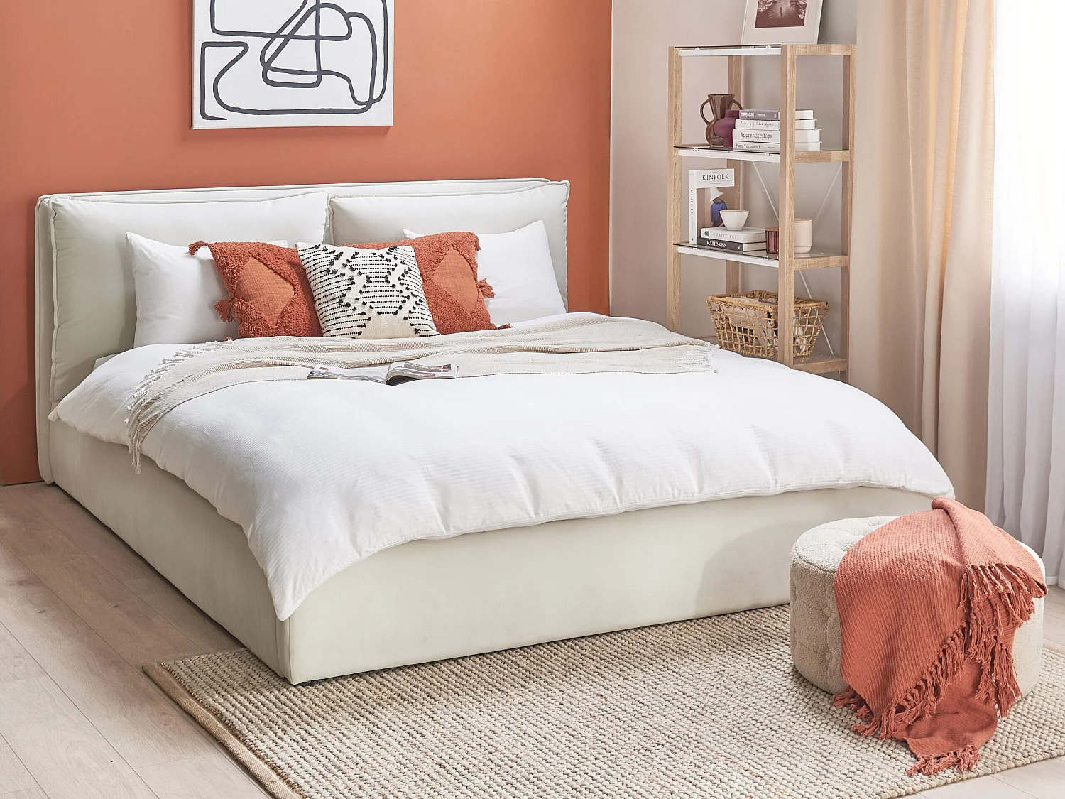 Bett mit Stauraum Samtstoff BAJONNA 180 x 200 cm Weiss