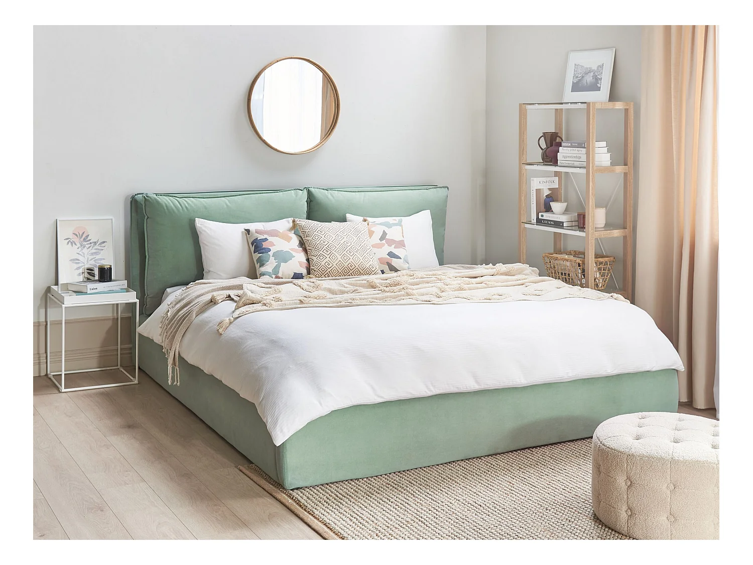 Lit ottoman Velours BAJONNA 180 x 200 cm Vert menthe