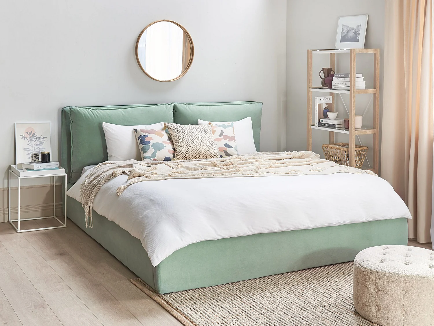 Lit ottoman Velours BAJONNA 180 x 200 cm Vert menthe