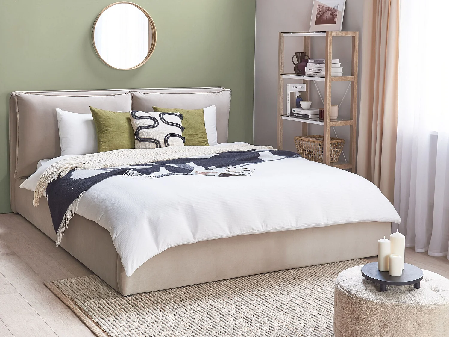 Lit ottoman Velours BAJONNA 180 x 200 cm Beige