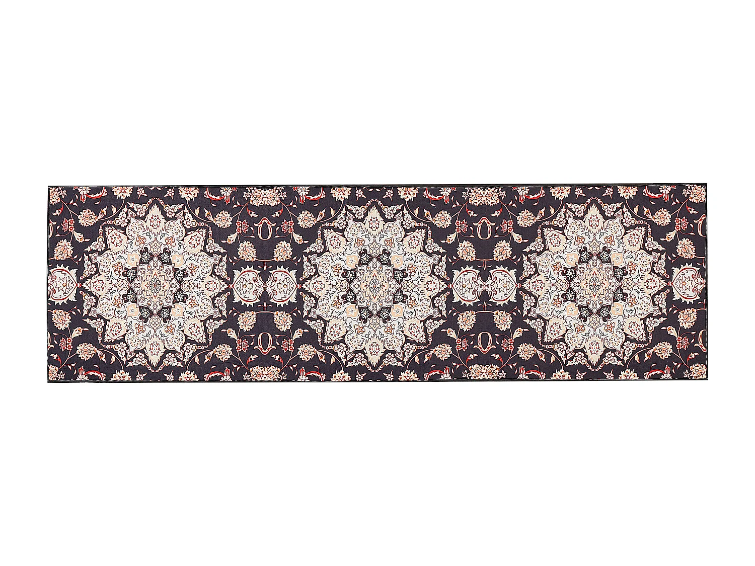 Teppich schwarz / beige 60 x 200 cm orientalisches Muster Kurzflor ARITAS