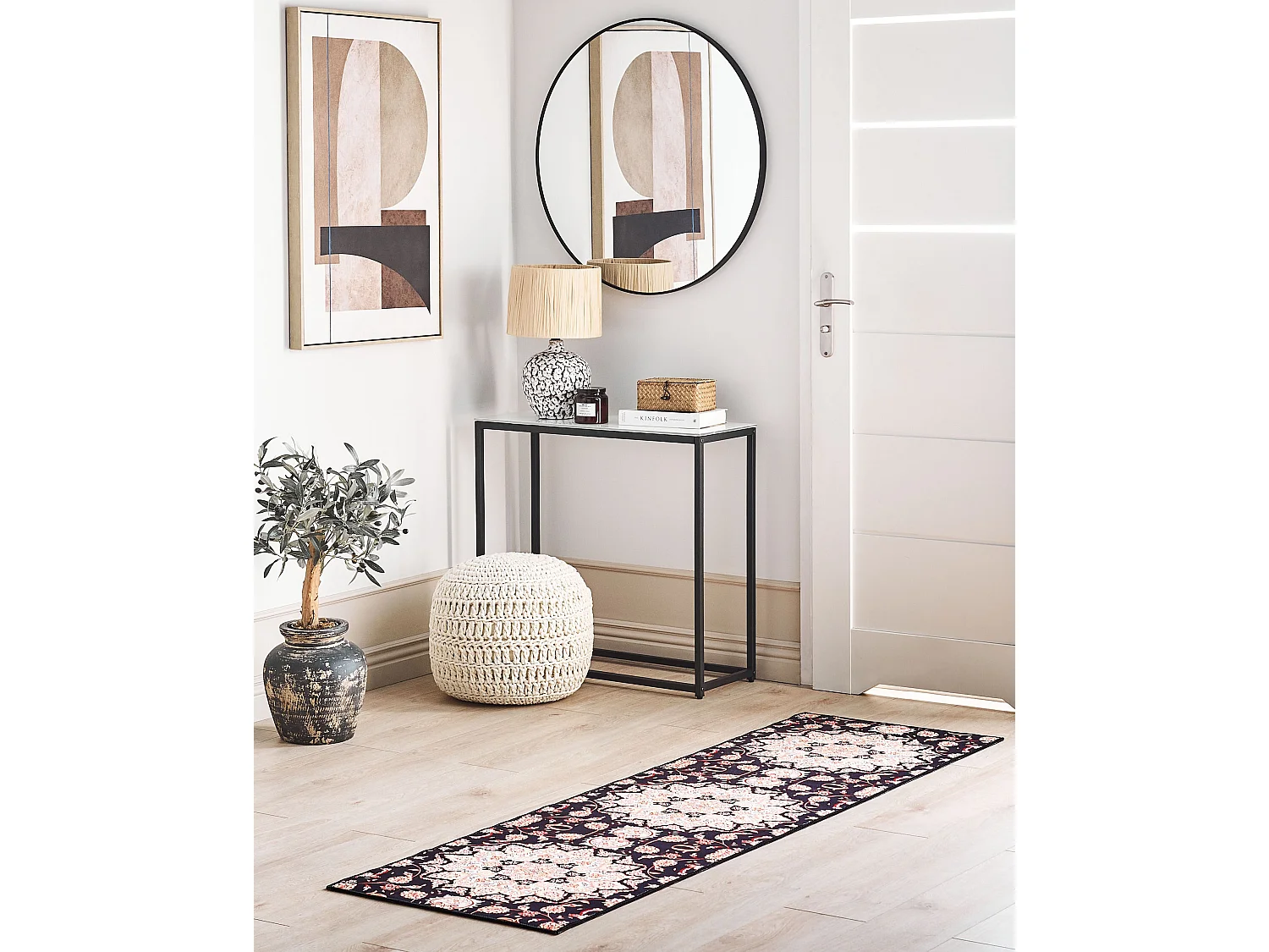 Teppich schwarz / beige 60 x 200 cm orientalisches Muster Kurzflor ARITAS