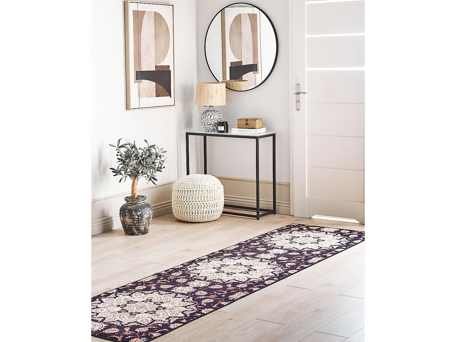 Teppich schwarz / beige 80 x 300 cm orientalisches Muster Kurzflor ARITAS