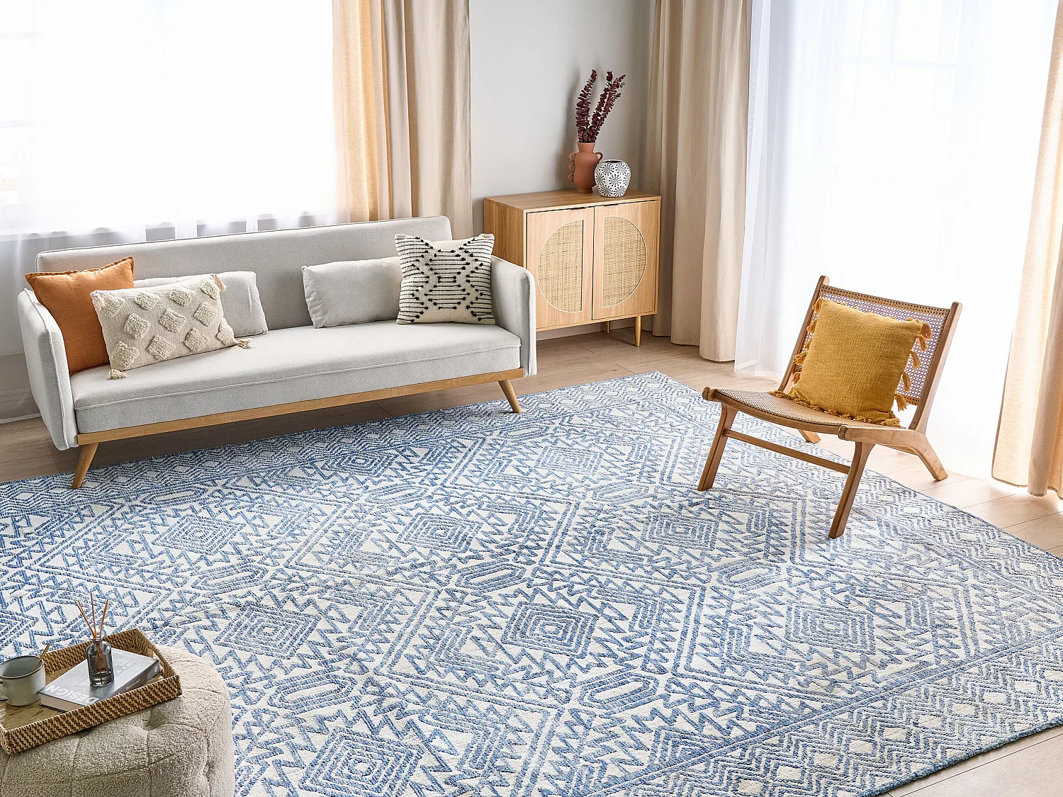 Tapete azul e branco 300 x 400 cm KAWAS