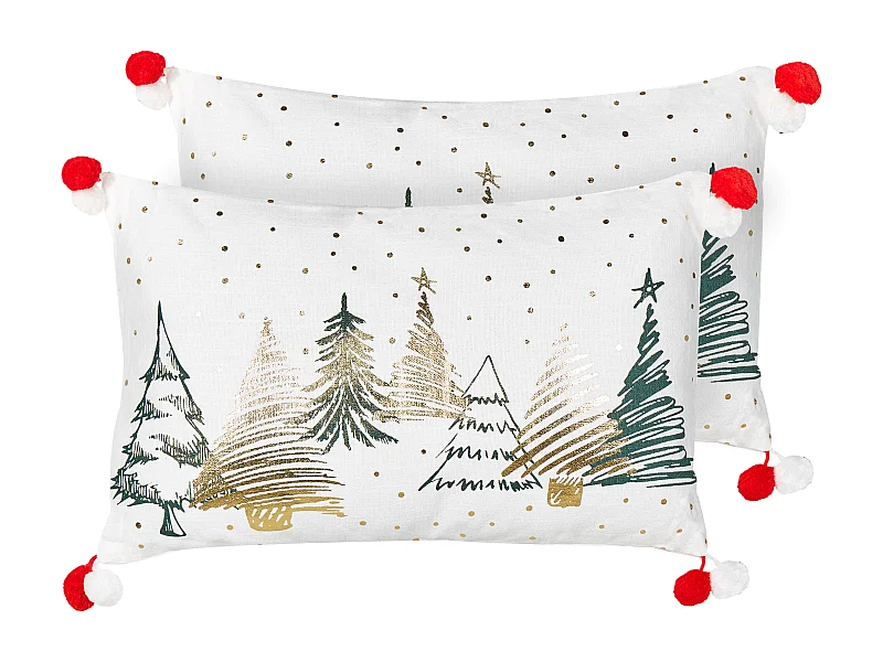 Dekokissen 2er Set ANREDERA Baumwolle 30 x 50 cm Weiss Weihnachtsmotiv