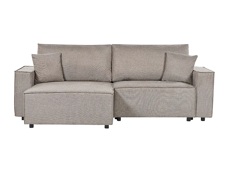 Canapé d'Angle à gauche Moderne Fonction Couchage Dossier Rembourré avec Coussins en Tissu Polyester Taupe Karila