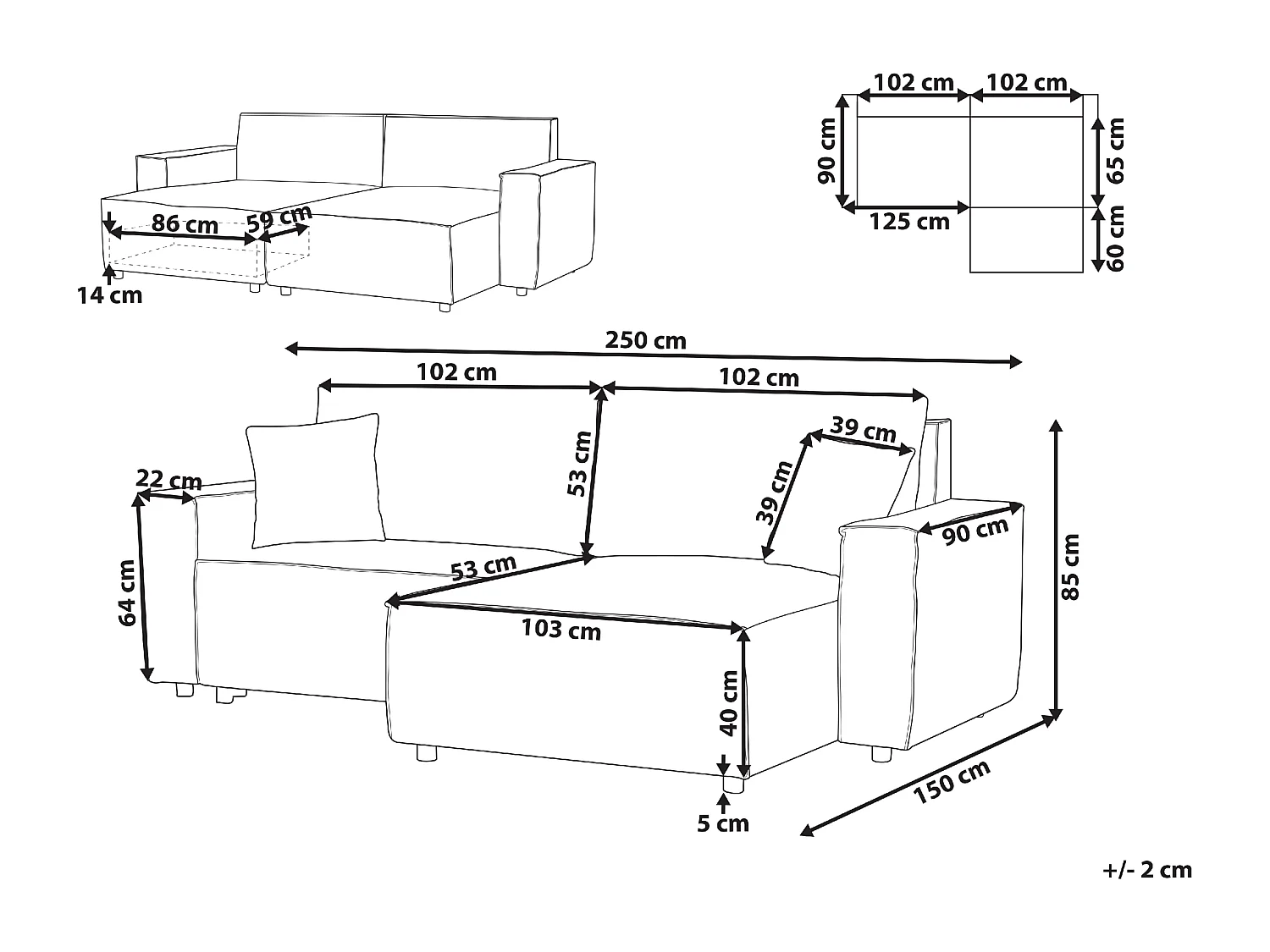 Divano letto KARILA Tessuto Tortora con contenitore 3 posti Lato Sinistro