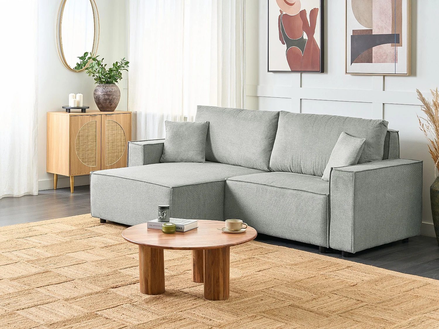 3-Sitzer Ecksofa grau rechts mit Chaiselongue Schlaffunktion Stauraum Karila