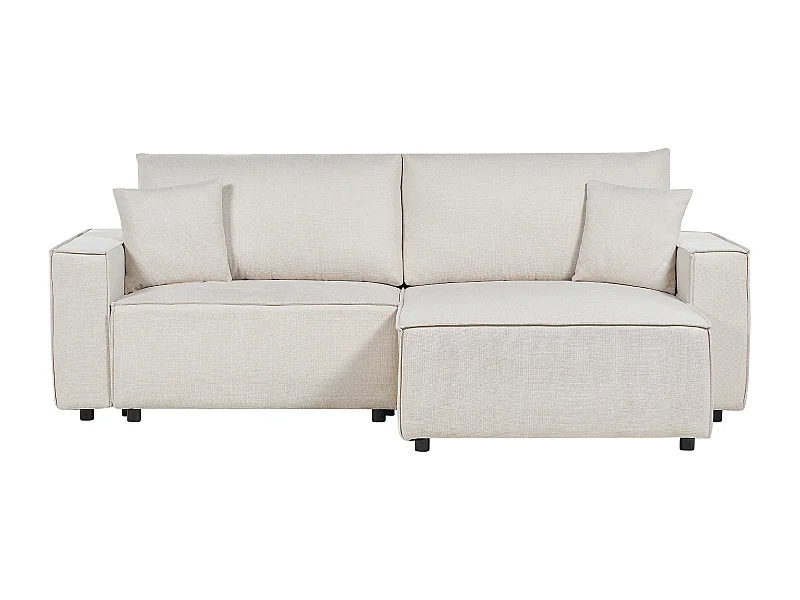 Canapé d'Angle à droite Convertible Dossier Rembourré en Tissu Polyester Beige Karila