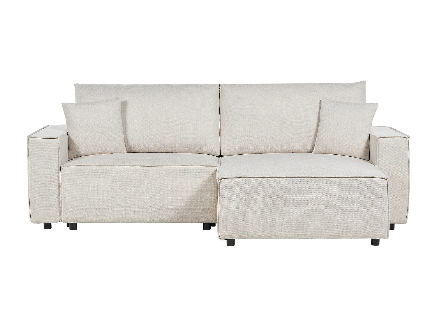 3-Sitzer Ecksofa beige links mit Chaiselongue Schlaffunktion Stauraum Karila