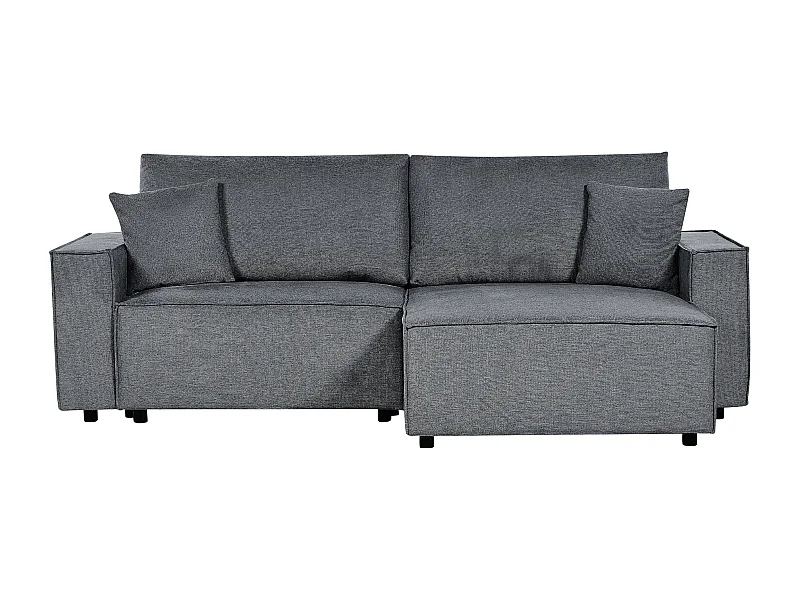 Canapé d'Angle à droite Moderne Fonction Couchage Dossier Rembourré avec Coussins en Tissu Polyester Gris Foncé Karila